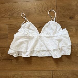 Ocean Drive Eyelet Babydoll Crop Top‎ White S/M Spaghetti Strap Boho